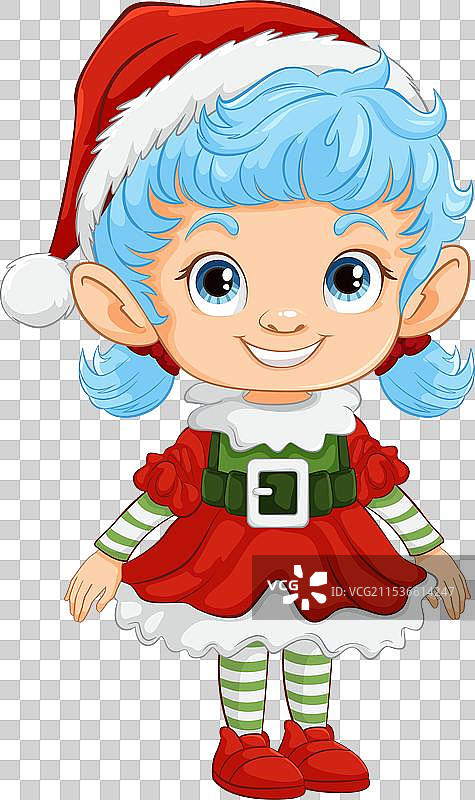 假日服装的蓝发卡通精灵图片素材