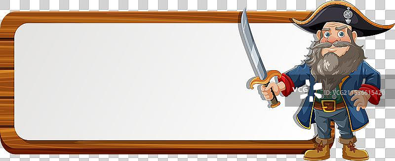 卡通海盗手持剑，站在标志旁边图片素材