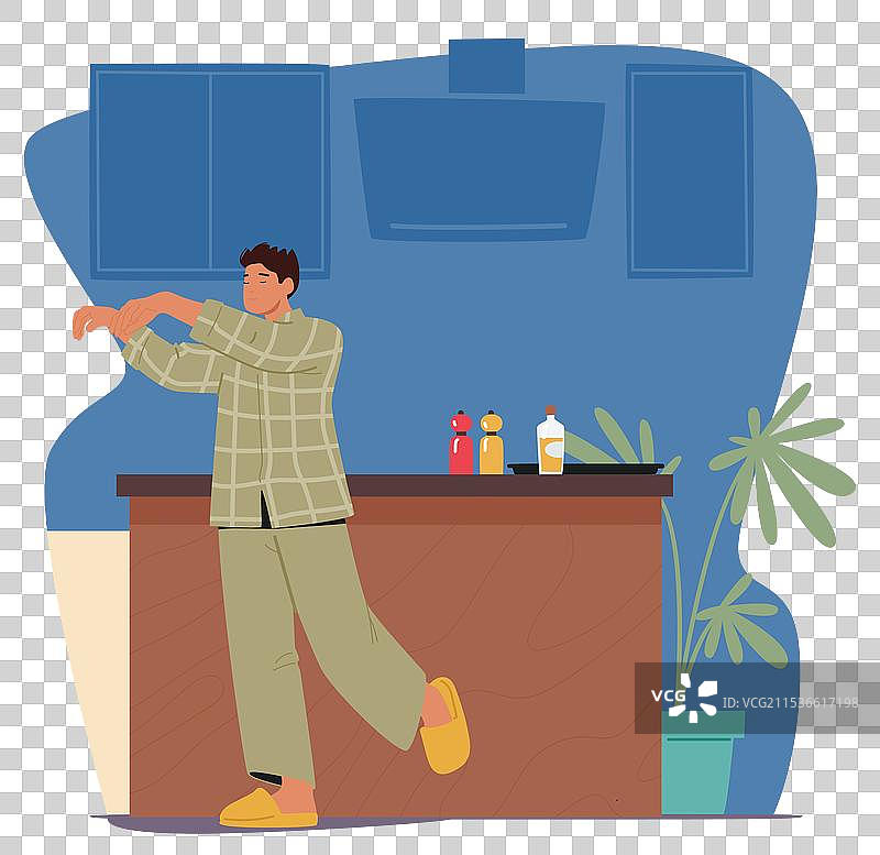 男性在舒适的家居环境中梦游图片素材