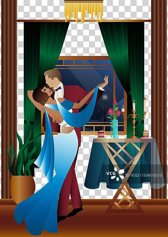 男人和女人在窗前跳舞图片素材