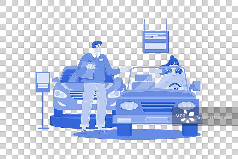 年轻女性在汽车展厅试驾汽车图片素材