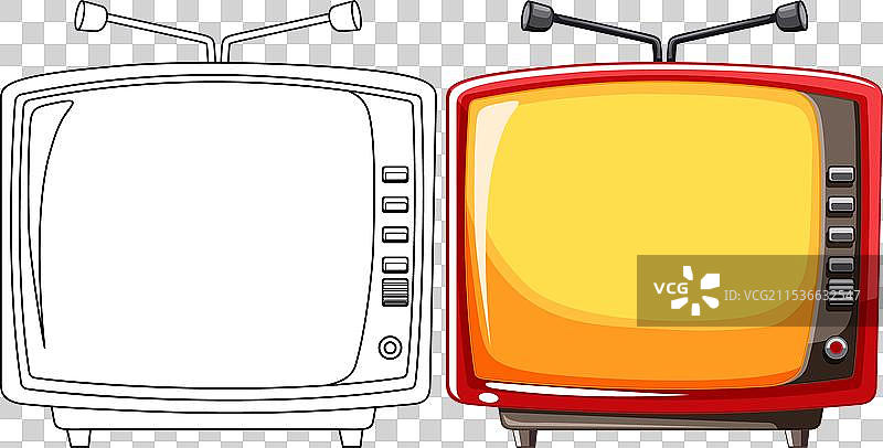 五彩缤纷的复古电视机，配有天线和旋钮图片素材