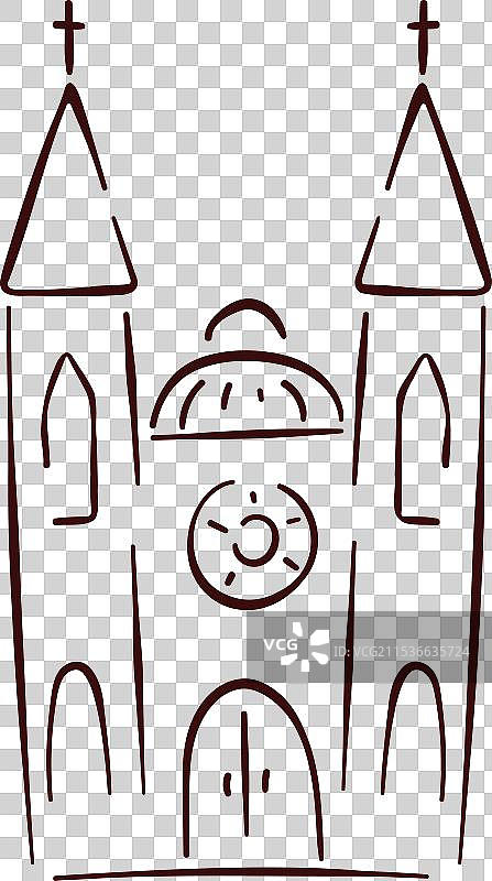 教堂建筑图标，线条艺术风格图片素材