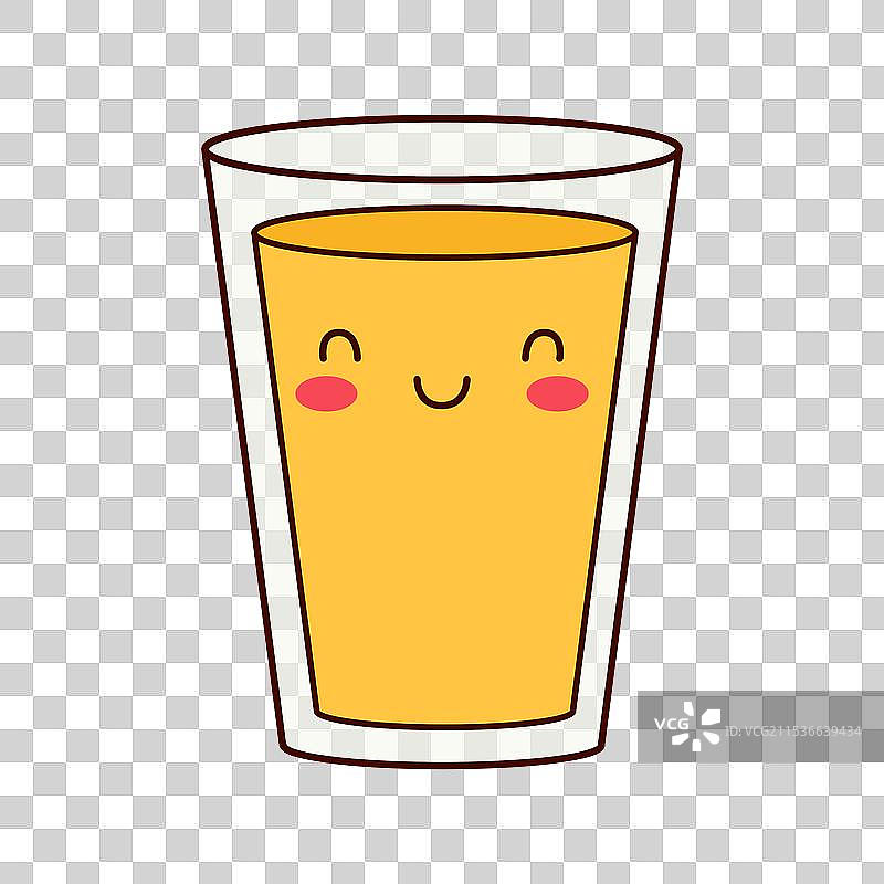 可爱橙汁杯，带有微笑的脸和眼睛。图片素材
