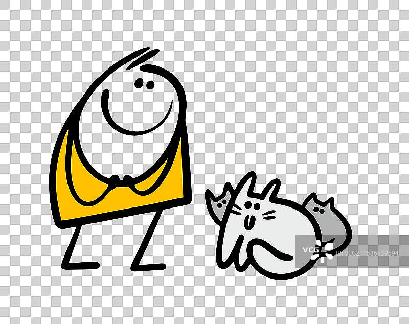 女人在街上遇到了一家猫咪。图片素材