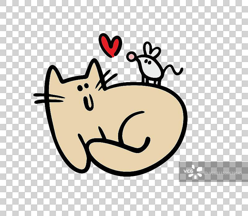 友好的卡通小猫与老鼠玩耍图片素材
