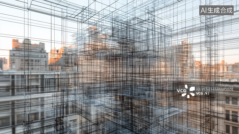 【AI数字艺术】透明建筑结构草图设计图片素材