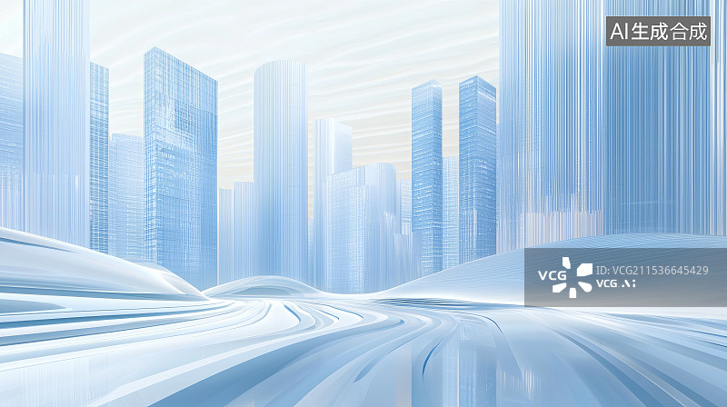 【AI数字艺术】高楼林立未来城市的蓝调设计图片素材