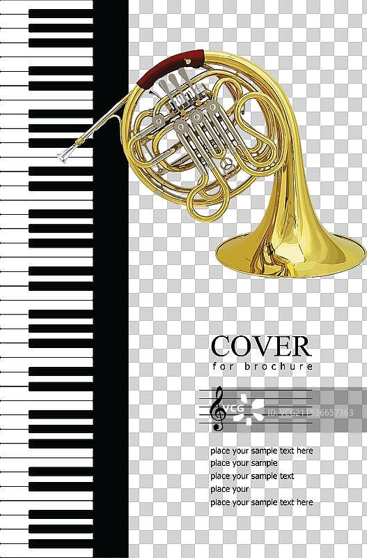 带有钢琴和法国号的宣传册封面图片素材