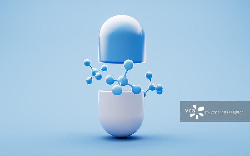 生物医药胶囊与分子三维渲染图片素材