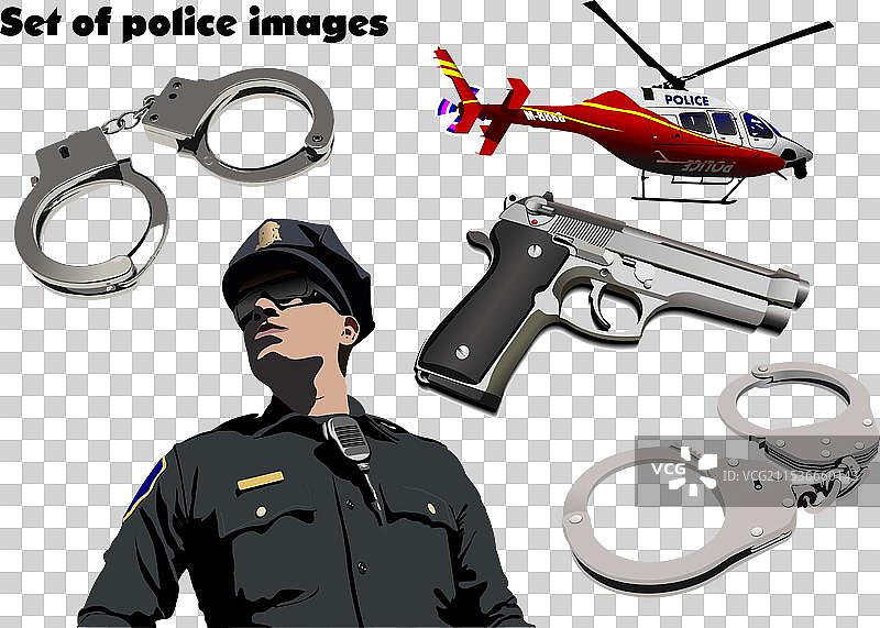 一组警察，包括警察、直升机和手枪图片素材
