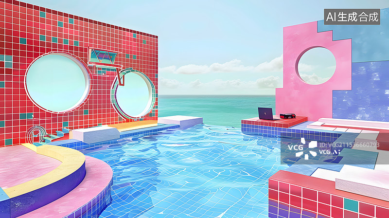 【AI数字艺术】孟菲斯潮流世上礼品背景展台图片素材