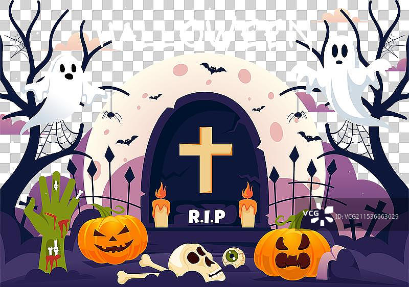 快乐的万圣节夜晚，南瓜在其中图片素材