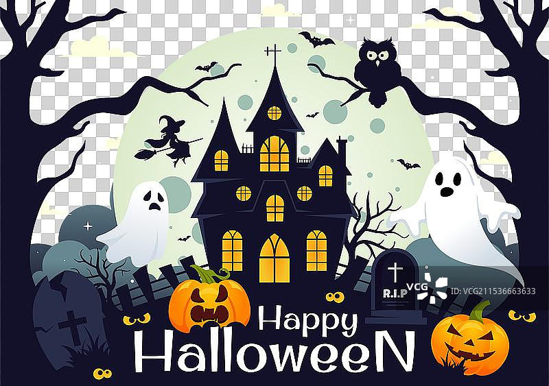 快乐的万圣节夜晚，南瓜在其中图片素材