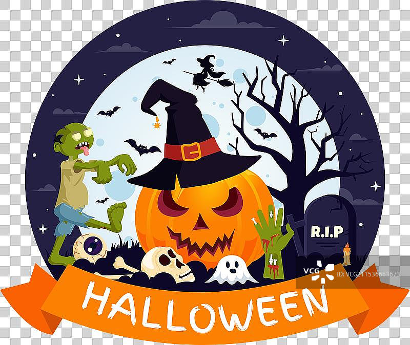 快乐的万圣节夜晚，南瓜在其中图片素材