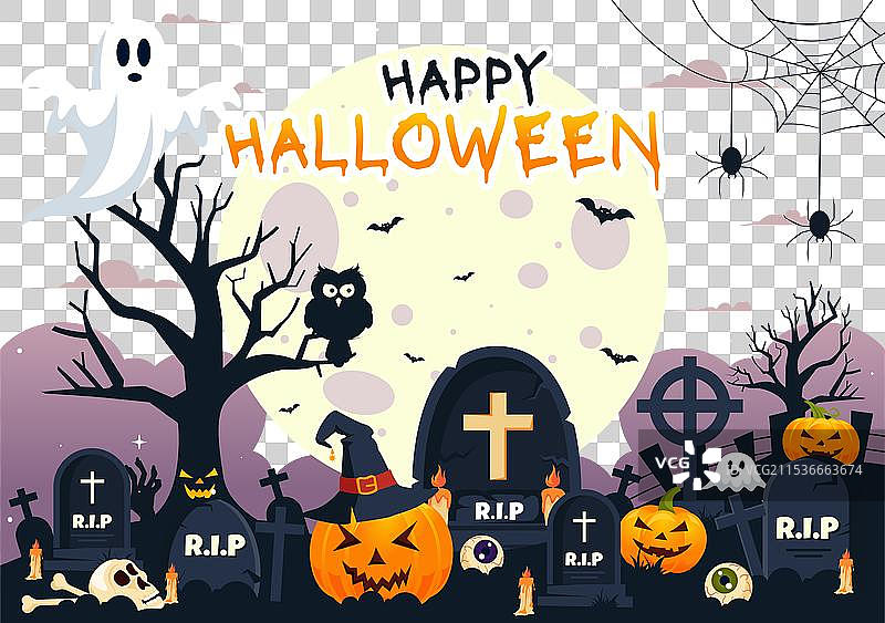 快乐的万圣节夜晚，南瓜在其中图片素材