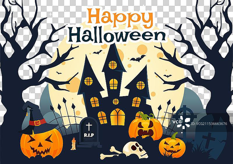 快乐的万圣节夜晚，南瓜在其中图片素材