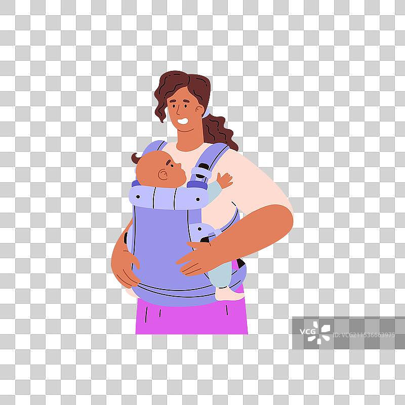 母亲温柔地用Ergo婴儿背带支持着宝宝图片素材