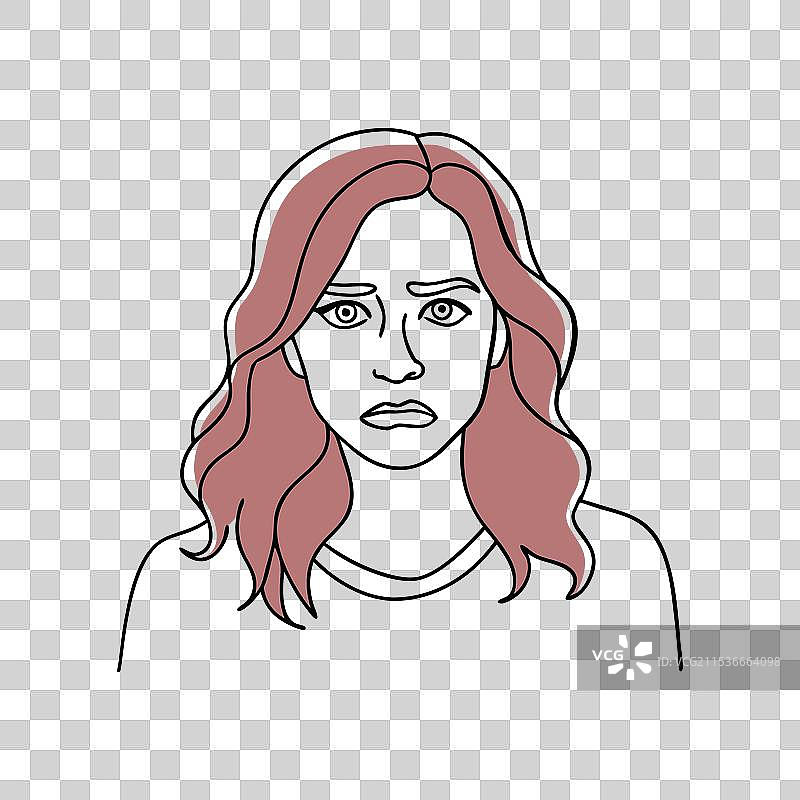 一位卡通女性面露担忧之色。图片素材