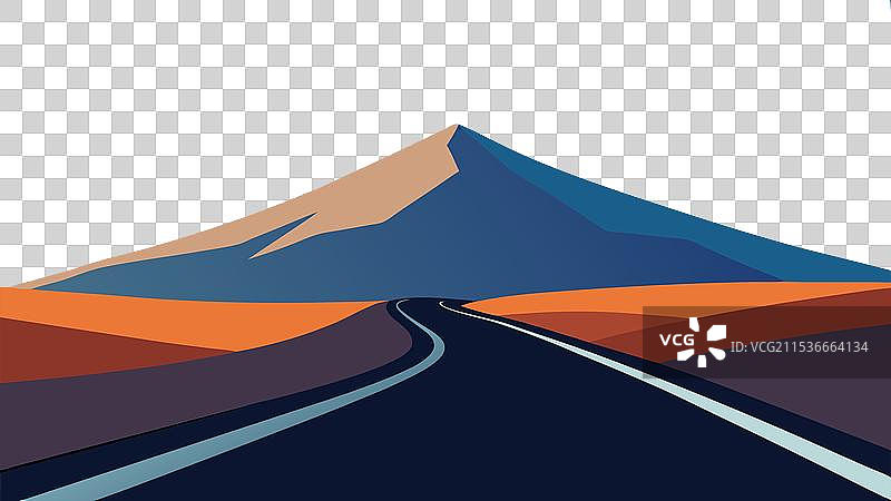 一条道路旁边有一座风景如画的山丘。图片素材