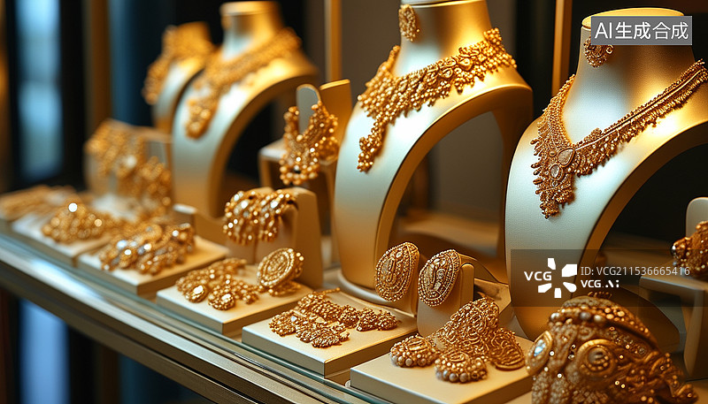 【AI数字艺术】优雅的金色珠宝展示图片素材