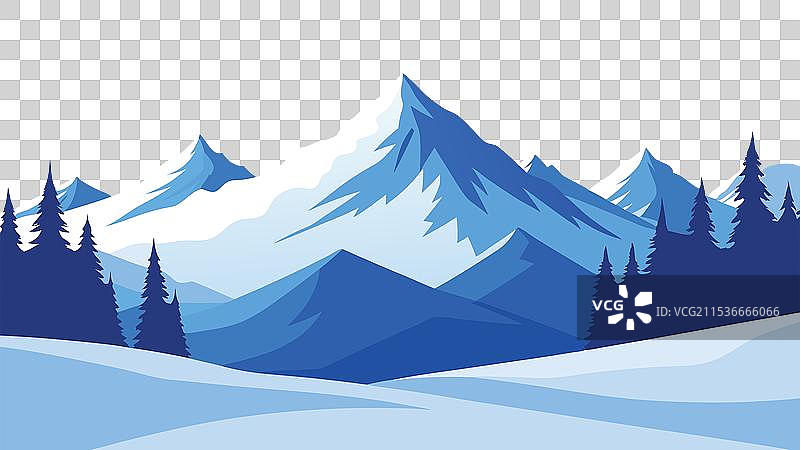卡通风格的雪山风景描绘图片素材