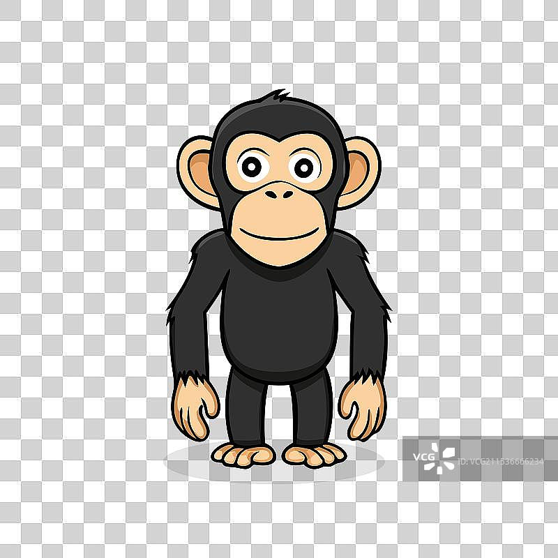 卡通风格的黑猩猩，背景为白色平面图片素材