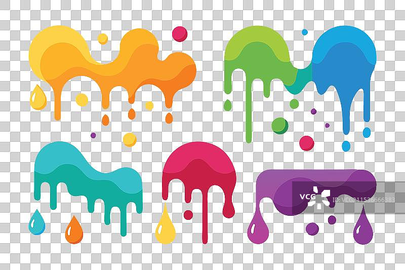 彩色液体流动的真实平面图集在白色背景上图片素材