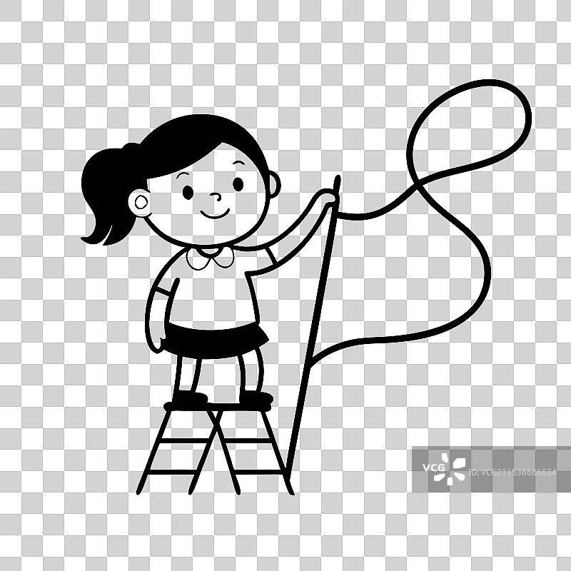 可爱的小女孩站在梯子上图片素材