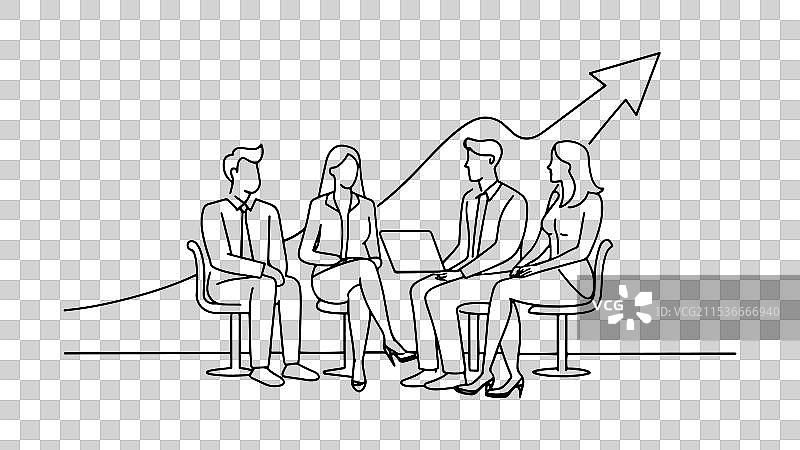 团队围坐在一起讨论商业计划。图片素材