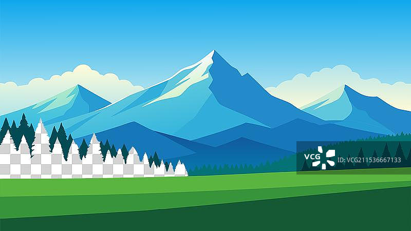 郁郁葱葱的树木和雄伟的山脉的田野图片素材