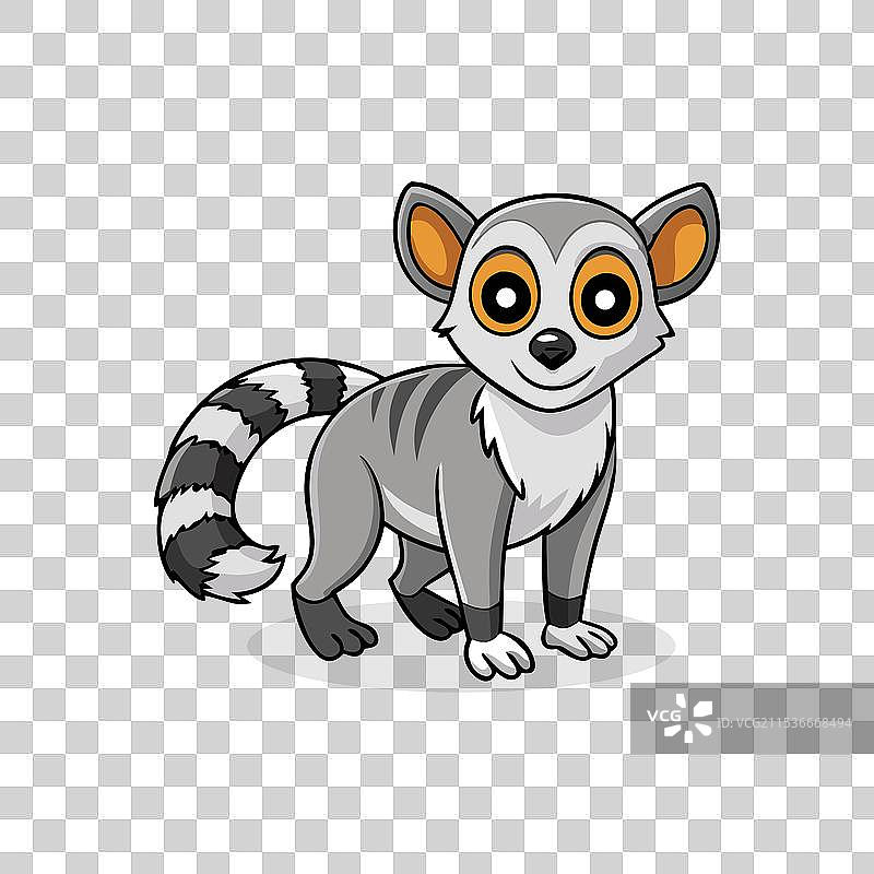 白色背景上的扁平风格的狐猴卡通图案图片素材