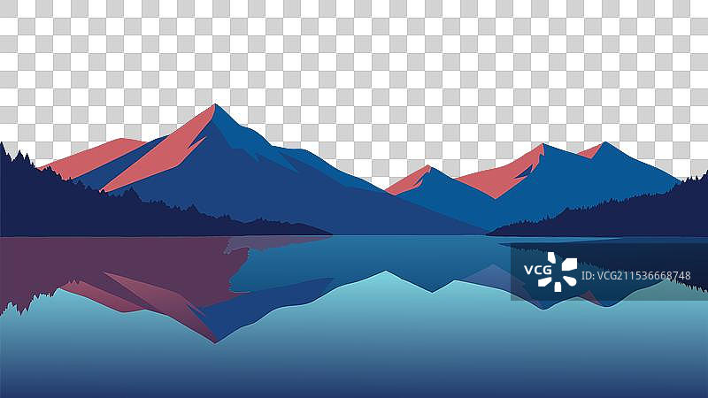 宁静的湖面上完美倒映的山脉图片素材