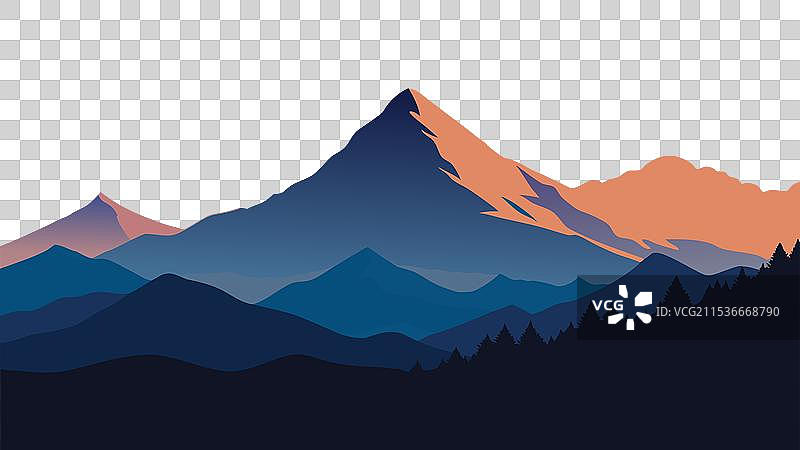 云雾缭绕的天空下的山脊轮廓图片素材