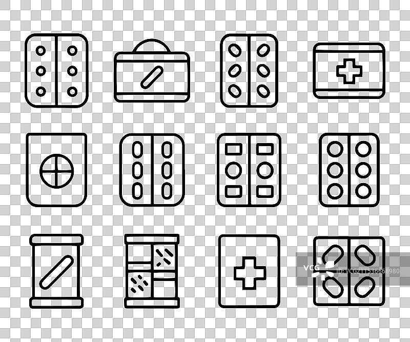 黑色药盒相关图标集，包含15个独立图标图片素材