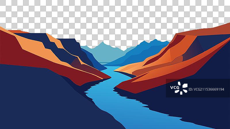 河流蜿蜒穿过峡谷，四周被...图片素材