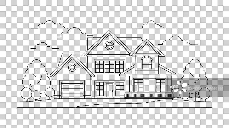 河石住宅连续线条艺术孤立图形图片素材