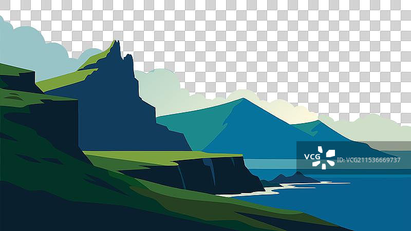 法罗群岛展示了崎岖的悬崖和郁郁葱葱的植被图片素材