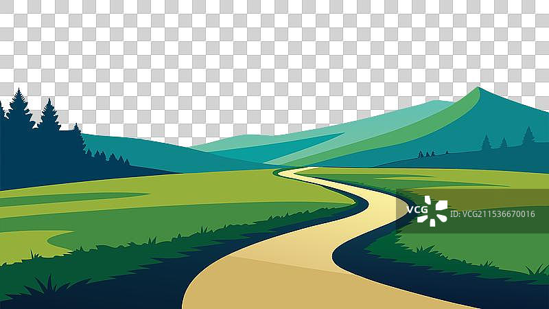 蜿蜒的土路穿过生机勃勃的草地图片素材