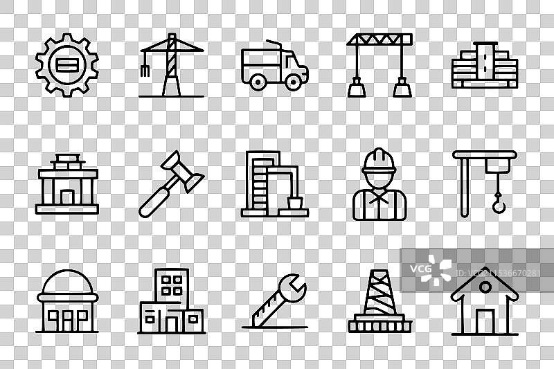 与建筑相关的极简黑线图案15件套图片素材