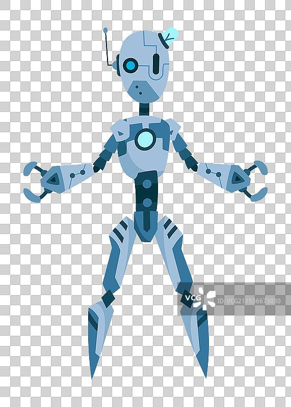 一个生动且风格化的蓝色机器人角色图片素材