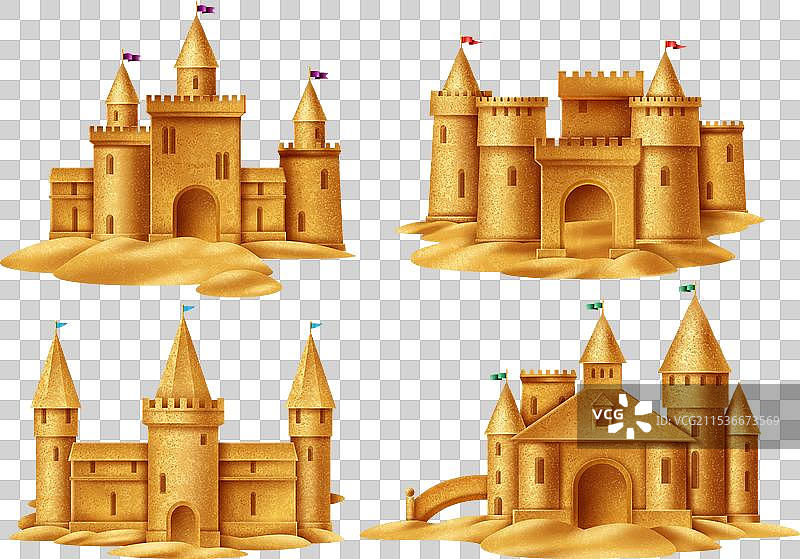 逼真的沙堡套装图片素材