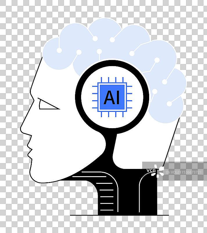 人类轮廓与人工智能脑植入物的象征图片素材