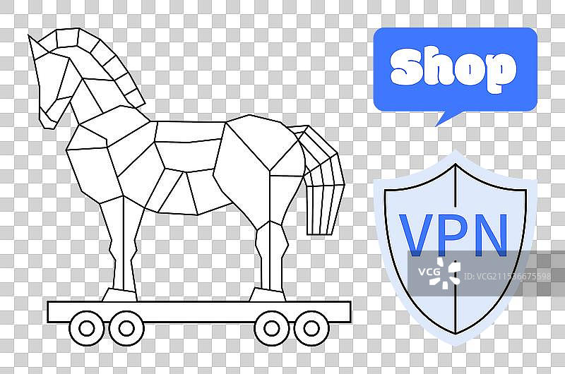 几何风格的特洛伊木马，带有盾牌图标和对话气泡图片素材