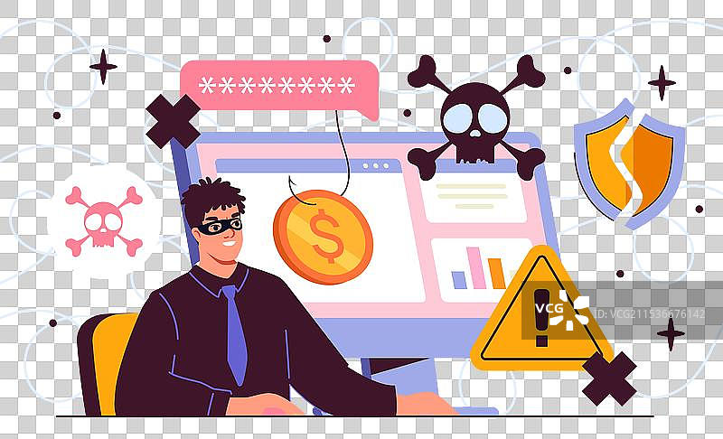 戴面具的黑客与数字病毒在身边图片素材