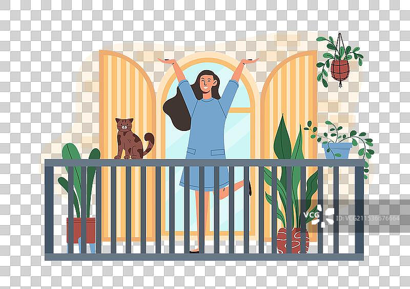 年轻女孩在阳台上与女人休息图片素材