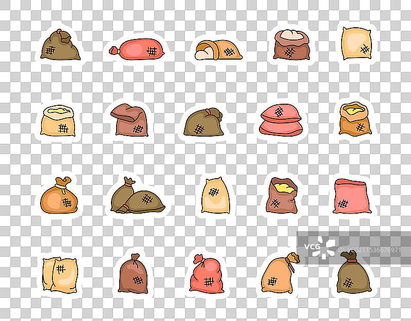 带有不同填充物的袋子贴纸书签图片素材