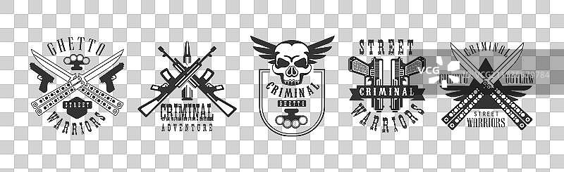 亡命之徒和犯罪街头战士的徽章图片素材