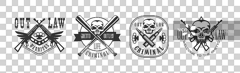 亡命之徒和犯罪街头战士的徽章图片素材