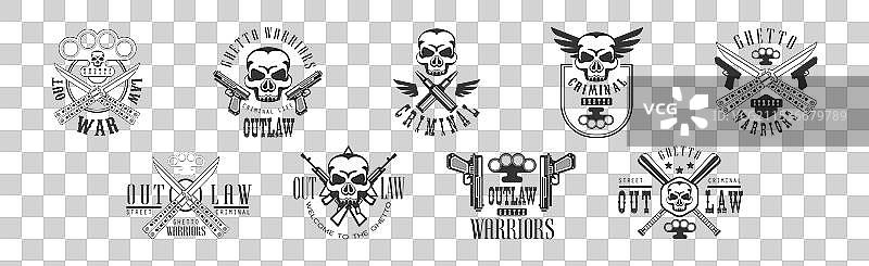 亡命之徒和犯罪街头战士的徽章图片素材